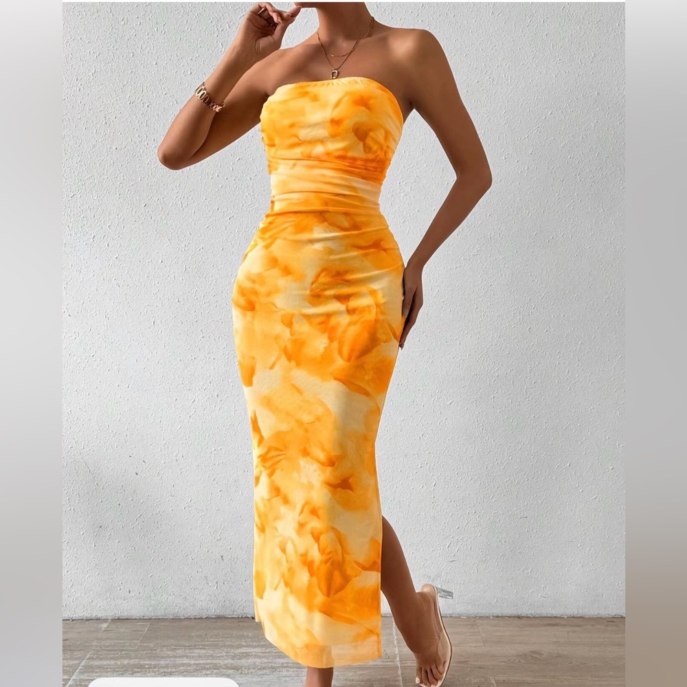 Elegant Orange Floral Women's Dress